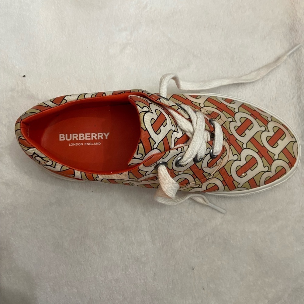 Burberry White & Orange Monogram Print Sneakers new B logo - Picture 3 of 8